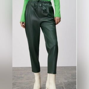Zara Size Green Faux Leather The Weekend Pants, size small, NWOT, drawstring